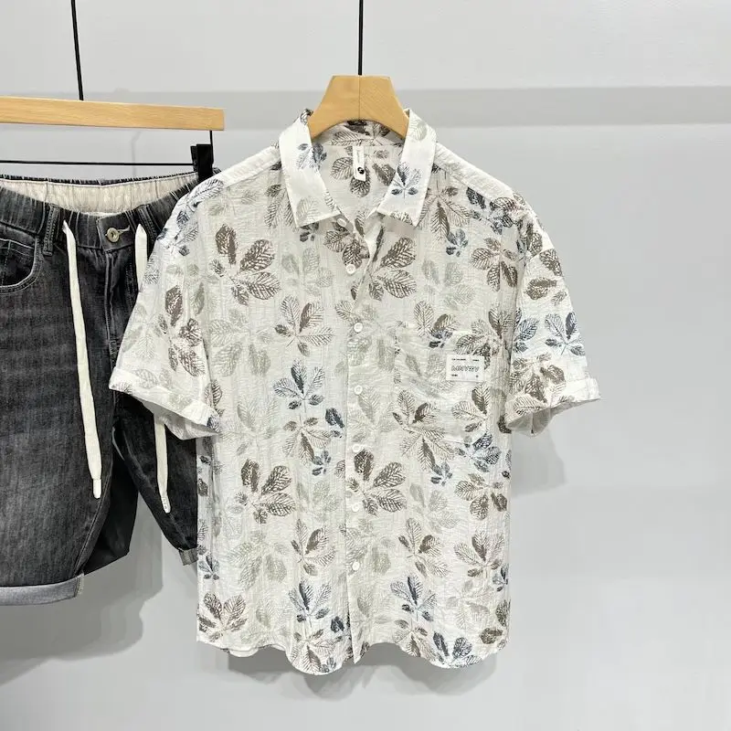 Premium Thin Printed Fashion Short Sleeve Shirt Men Trendy Casual Top