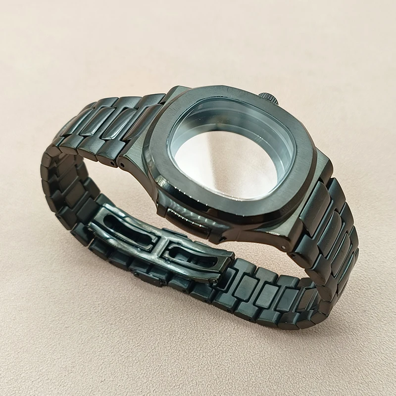 Czarne etui do zegarka Nautilus NH35 etui nadające się do NH35 NH36 4R montaż paska zegarka przezroczysty tył pokrowiec 20ATM etui na zegarek