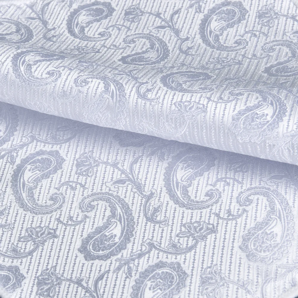 Men White Paisley Jacquard Pocket Square 23cm Fine Edging Business Formal Suit Handkerchief Daily Wedding Party Accessory