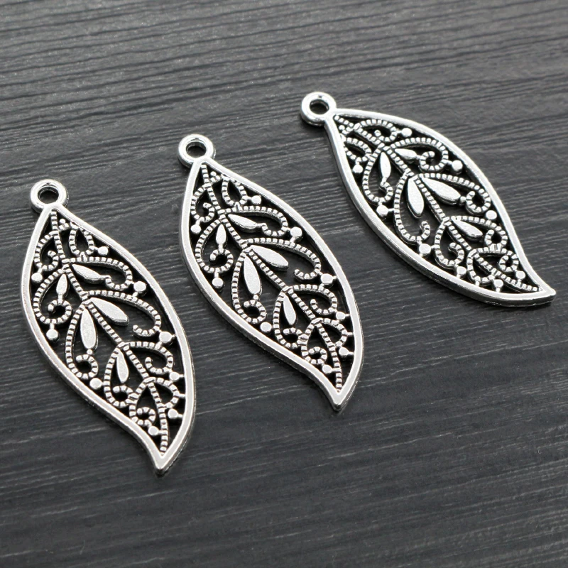 15pcs 43x17mm Antique Bronze Silver Plated Bronze Leaf Handmade Charms Pendant DIY for Bracelet Necklace Jewelry Making Supplies