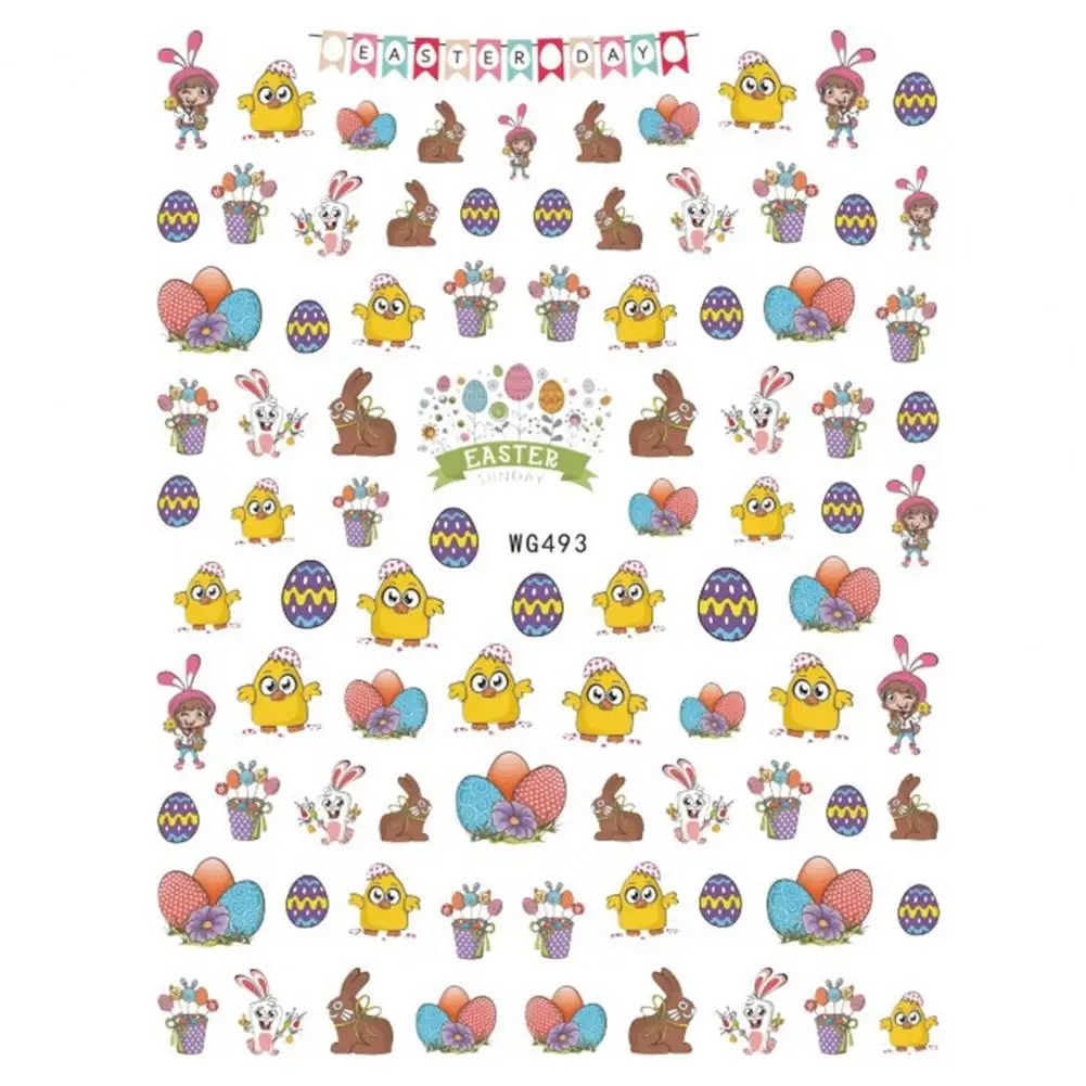 Fashion Colorful Cute Bunny Chick Nail Art Sticker Accessories Nail Decal Chick Rabbit Cartoon Water Decal for Lady