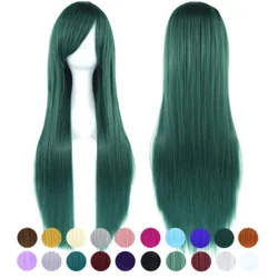 30 Colors Long Straight Synthetic Hair Green Cosplay Wigs with Bangs Halloween Costume Party Wig for Women