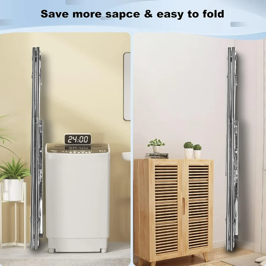 79 inches Foldable and Collapsible Stainless Steel Heavy Duty Laundry Drying Rack with Windproof Hooks for Indoor Outdoor Use S