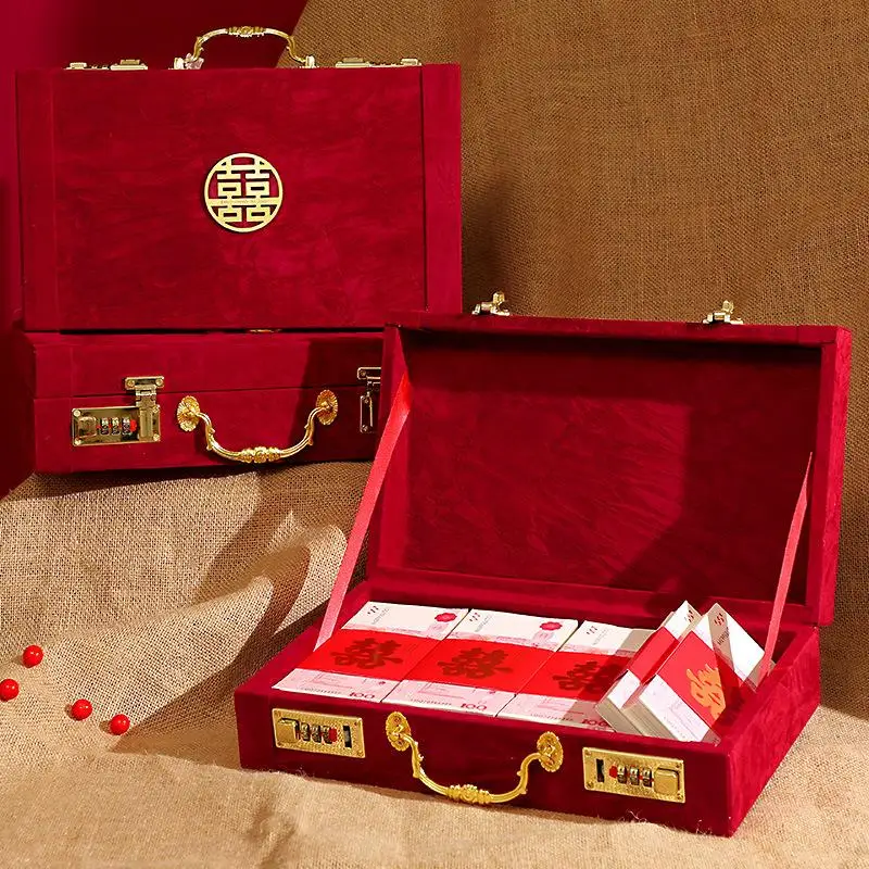 

Engagement Gift Box Cash Wedding Proposal Money Box High-End Lock 100,000 200,000 300,000 Red Envelope Box Celebration