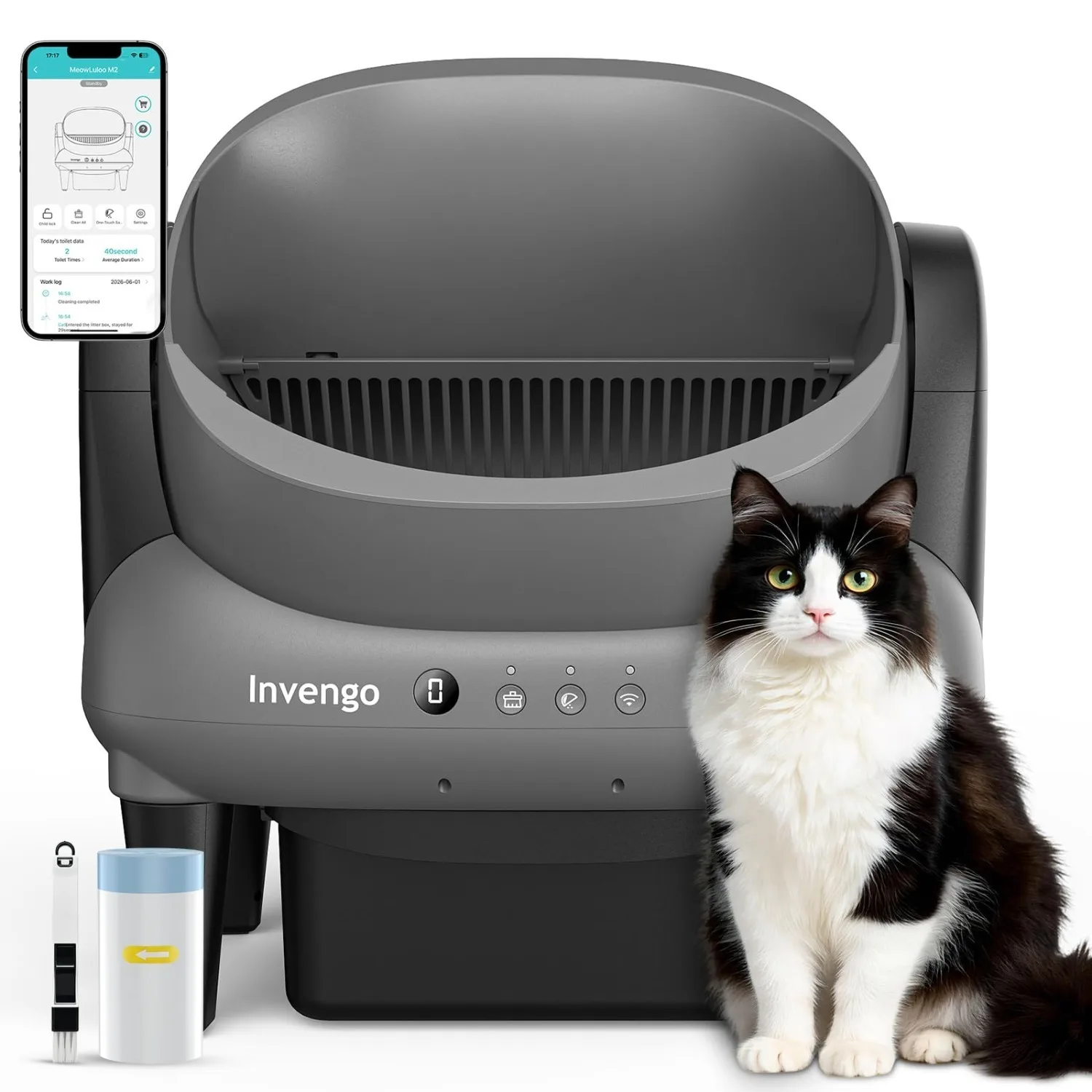 Automatic Self-Cleaning Cat Litter Box, Open Top Design with Safety Sensors and Anti-Pinch Protection, Smart Automatic