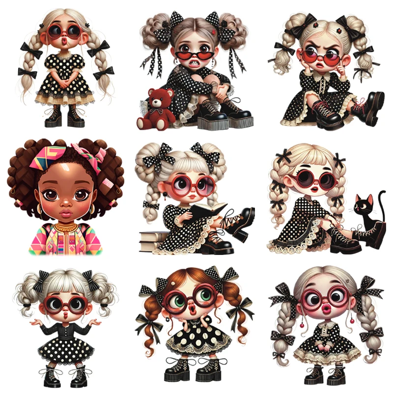 

Trendy New Girl black Black Polka Dots Ribbons Coquette Bows Washable DTF Iron On Transfer Stickers Ready To Press For Clothing