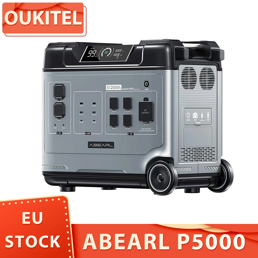 OUKITEL Abearl P5000 Portable Power Station 5120Wh LiFePO4 Battery 5x2200W AC Outlets (4000W Surge) Seamless UPS Battery Backup