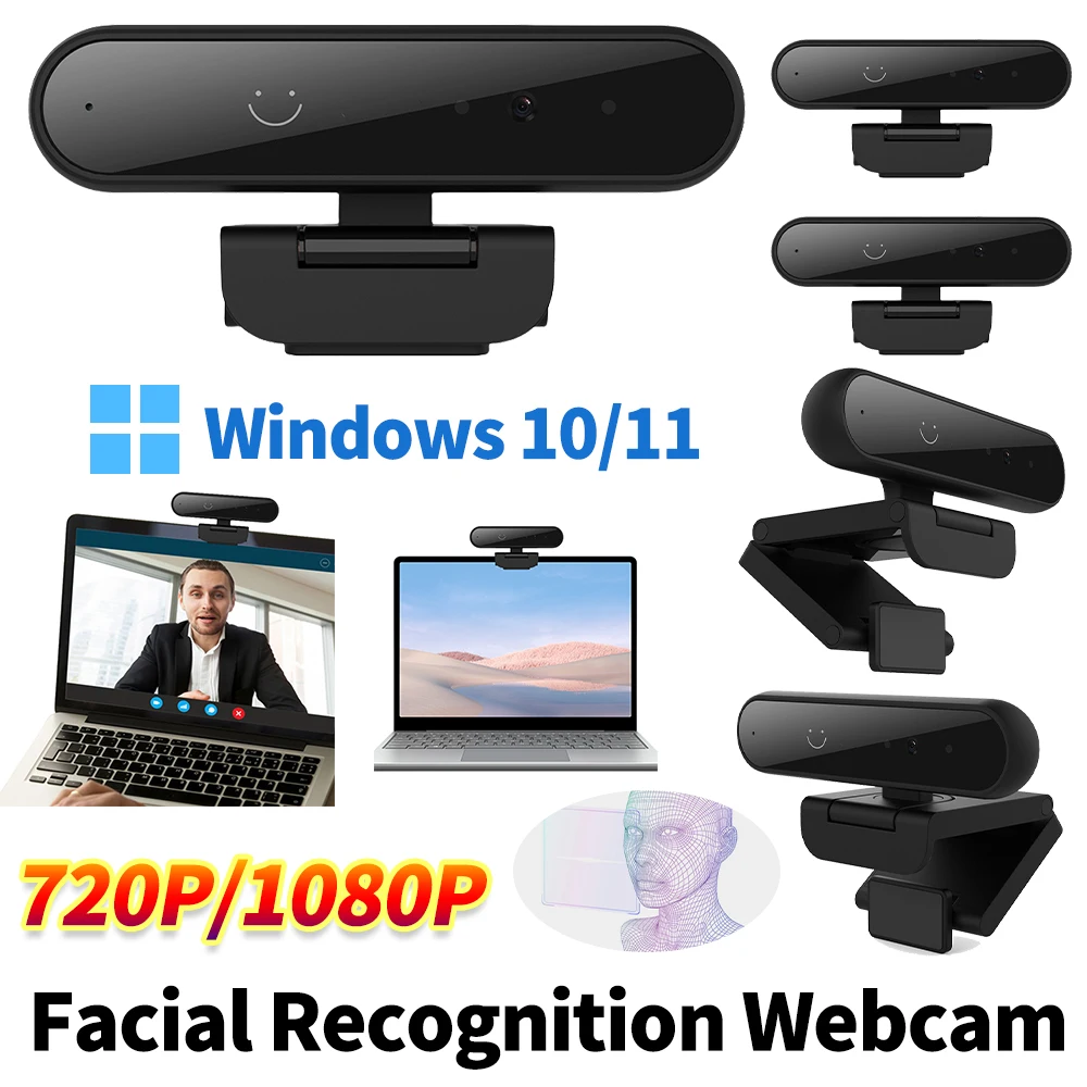 

Веб-камера с распознаванием лиц 1MP 720P/2MP 1080P для Windows 10/11, USB-камера для компьютера со встроенным микрофоном