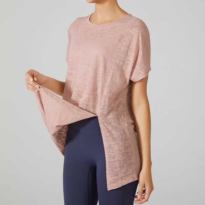 Lightweight Loose Ice Silk Yoga Sportswear Qui Dry Running Slimming ort Sve T-irt Fitn Clothes Women's Sportswear