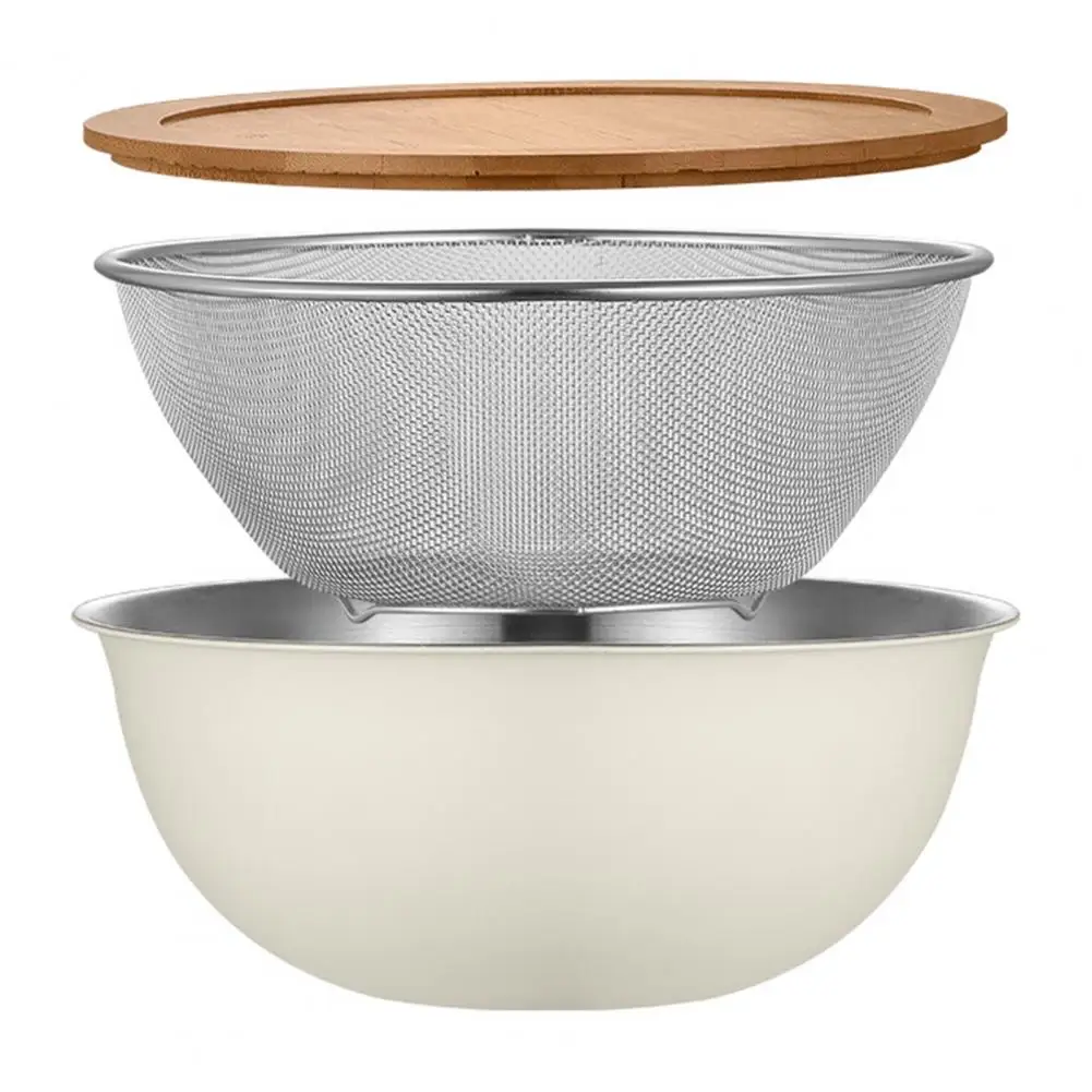 Micro-hole Drain Basket Smooth Touch Mixing Bowl Stainless Steel Drain Basket Set with Lid Fine Mesh Kitchen Colander for Fruits