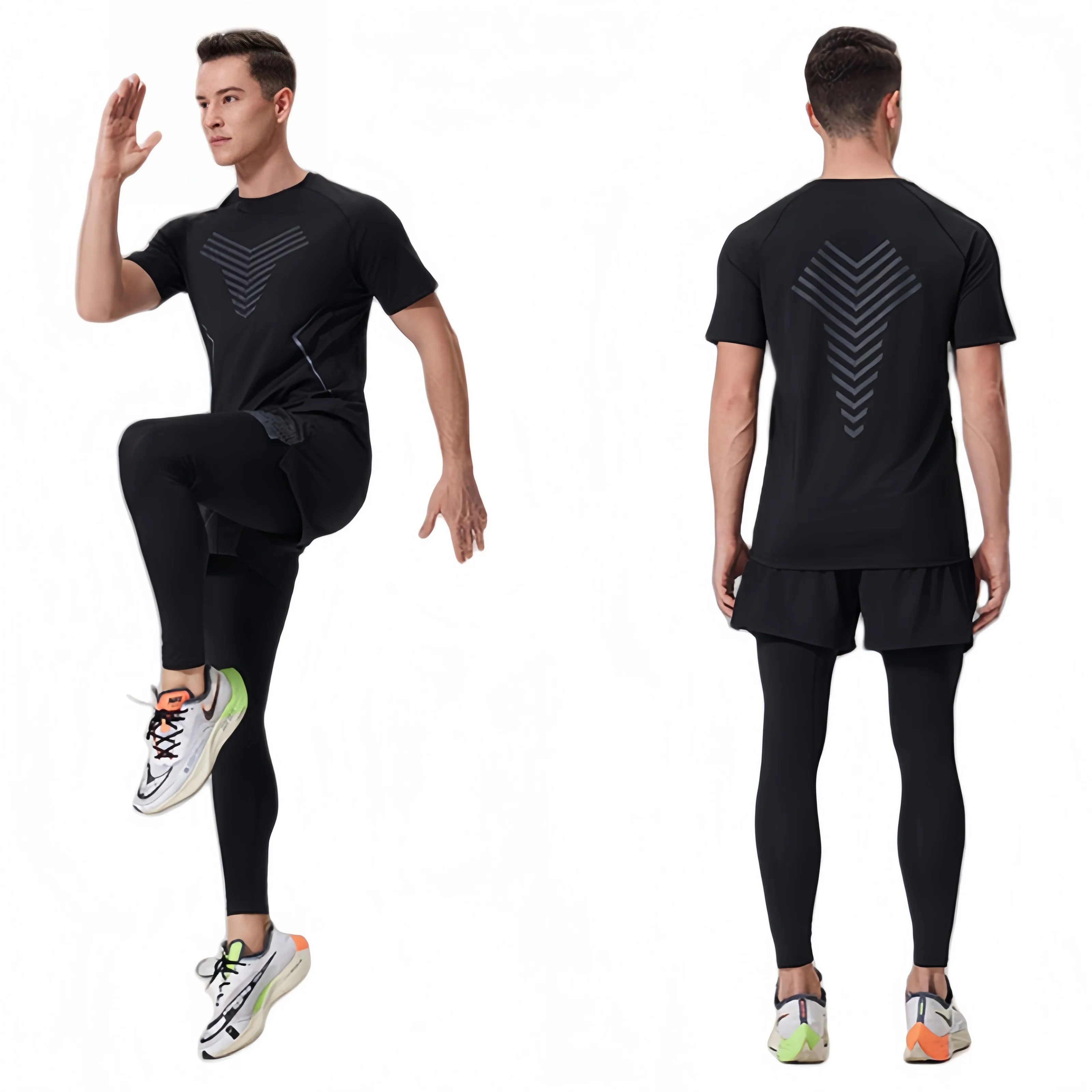 بدلة تمارين اللياقة البدنية للرجال، ملابس رياضية ضيقة سريعة الجفاف، الجري في الهواء الطلق، تدريب كرة السلة، 6 مجموعات #4