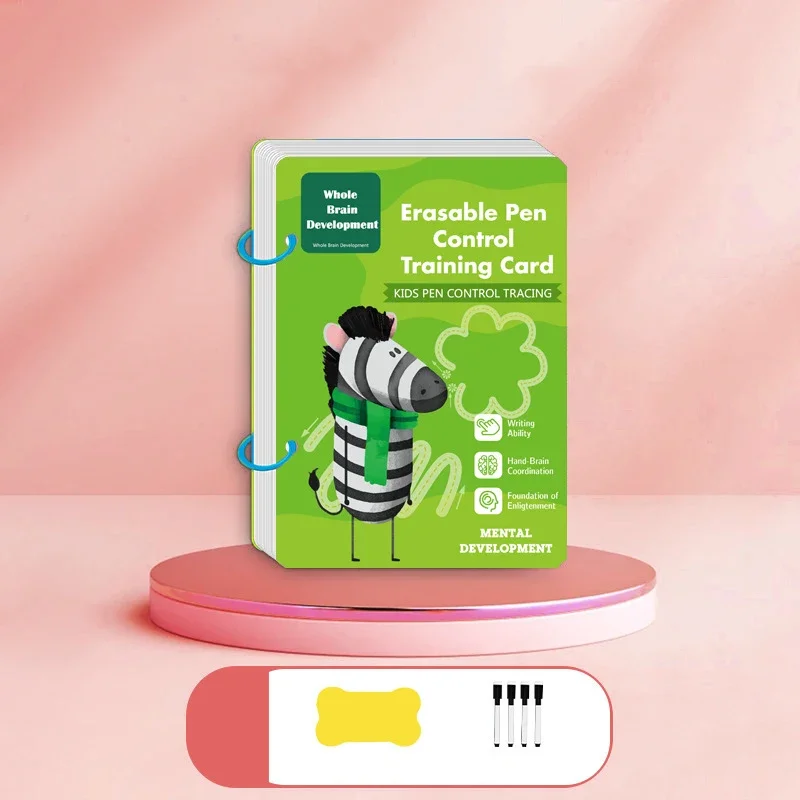 Cuaderno de ejercicios de escritura de 48 páginas: libro de actividades de práctica de seguimiento y control de bolígrafo interactivo con páginas limpiables, duradero para edades de 3 a 8 años
