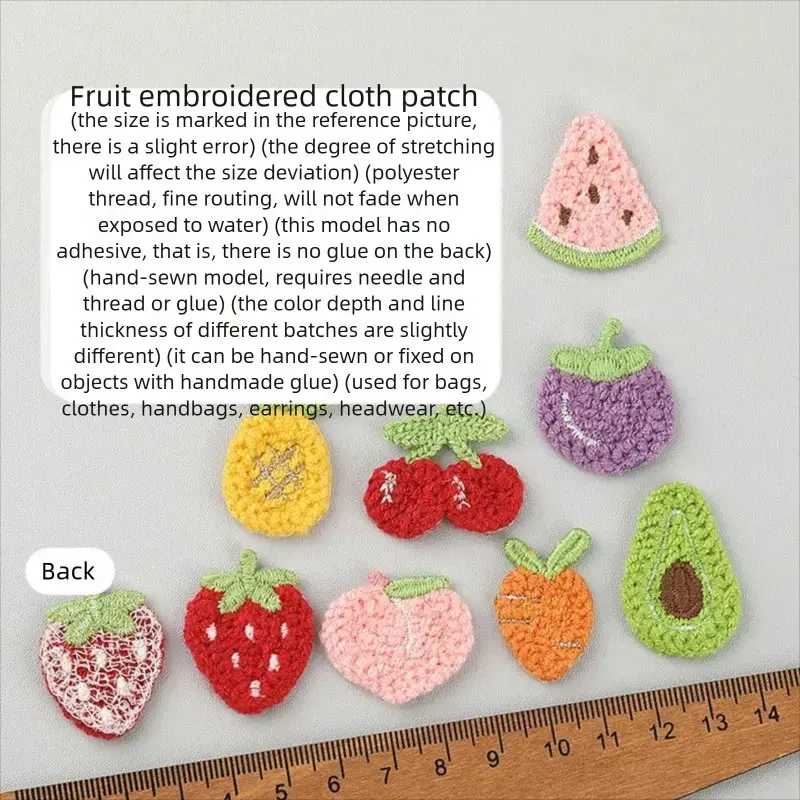 20 Stück wasserlösliche Stickapplikationen mit Fruchtmotiven zum Aufnähen auf Kleidung, Hüte, als Aufnäher, für Kopfschmuck und Haarspangen. – Detail 6