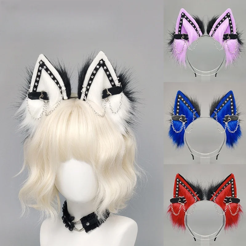 

Металлическая повязка на голову с ушками лисы для девочек, аксессуар для косплея в стиле Y2K, темный панк, для комик-конов и костюмированных вечеринок
