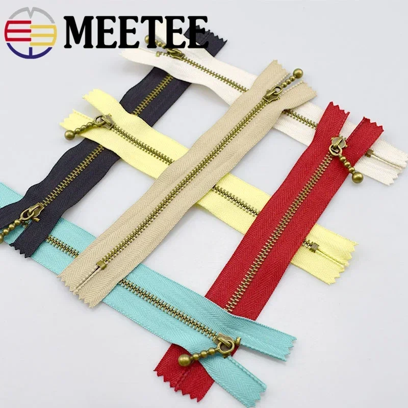 10pc Meetee Metal Zippers 15/20/30/40cm 3# Close-end Zip Bronze for DIY Sewing Bags Jeans Shoes Clothing Tailor Craft Acessories