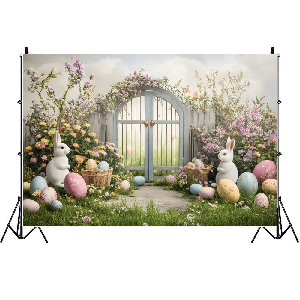 Spring Garden and Easter Theme Dual Scene Backdrop Moss Stone Path Floral Kids Photography Easter Party Decor Background