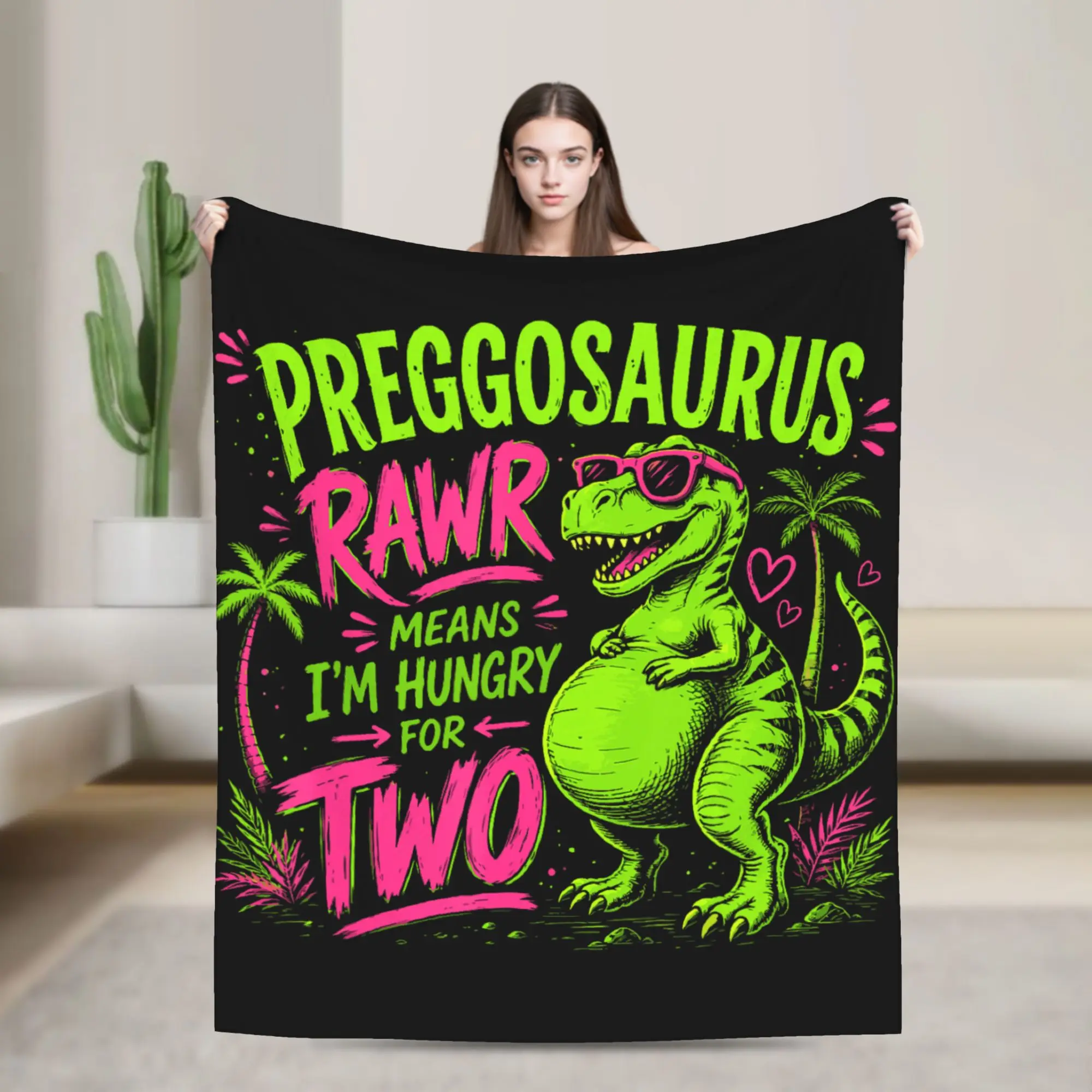 Preggosaurus Rawr Means I'm Hungry for Two Funny Pregnancy Throw Blanket Warm Comfy Blankets For Bedroom Bedspread Bed Cover