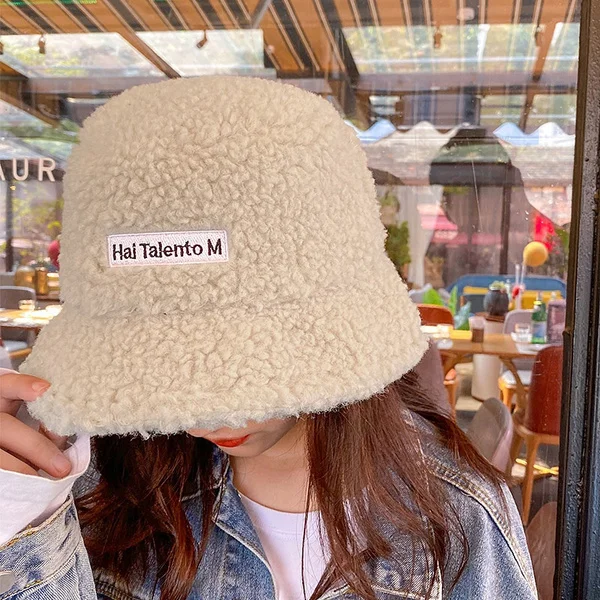 Winter Lamb Wool Bucket Hat Autumn Warm Hats for Women Lady Thicken Flat Top Cap Unisex Men Panama Outdoor Fisherman Hat Caps