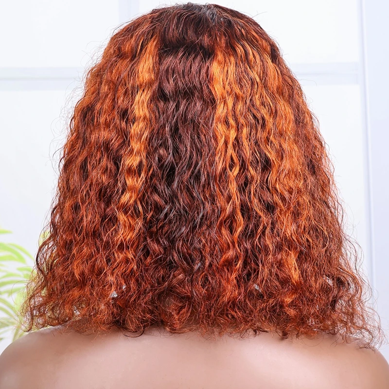 Parrucca frontale in pizzo 13x4 con onda d'acqua, densità 200%, evidenziazione, vergine brasiliana, ombre, zenzero, ricci profondi, parrucche per capelli umani al 100% # 4/350