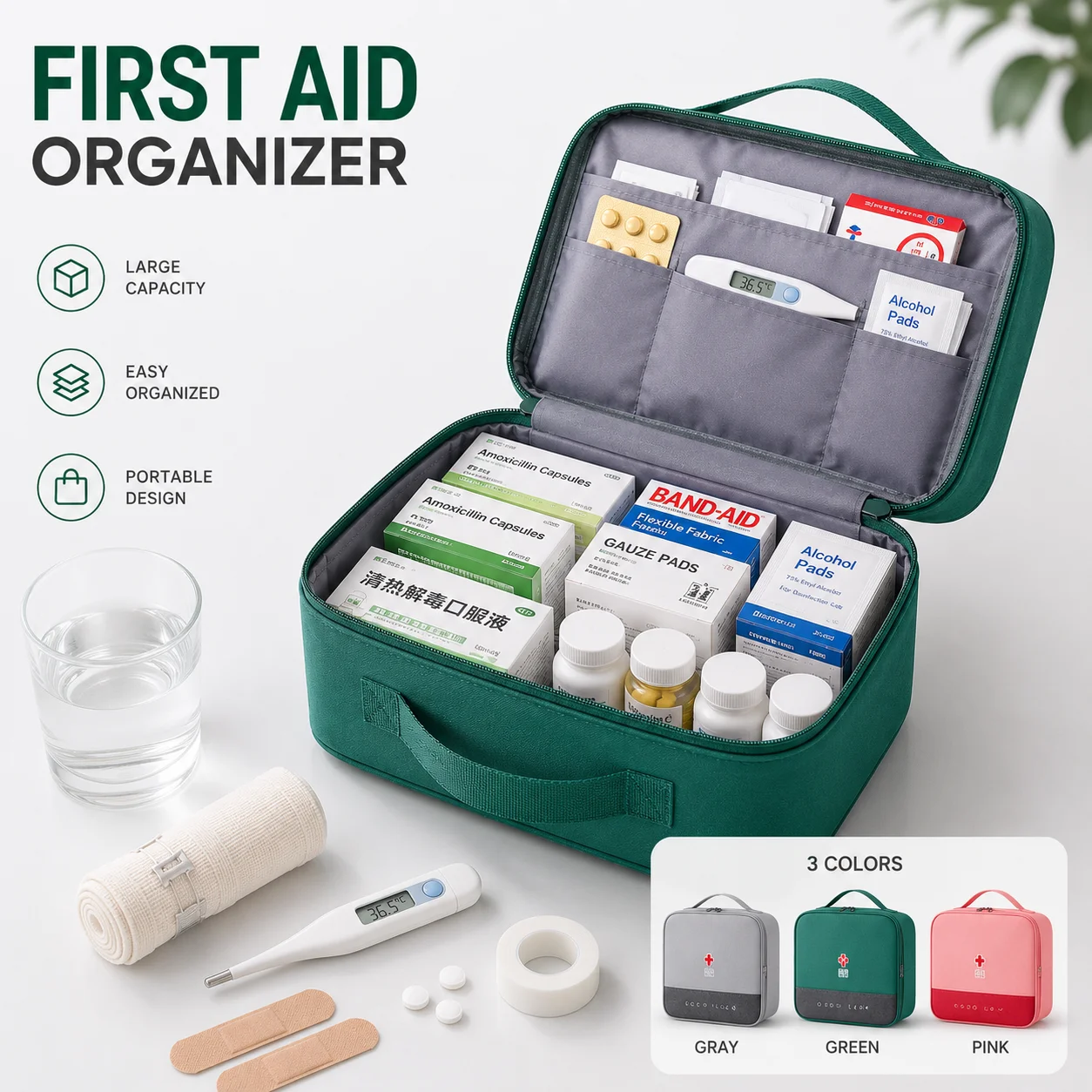 Portable First Aid Kit Bag Empty Medicine Organizer Large Capacity Oxford Case for Home Travel Car Camping Medical Supplies