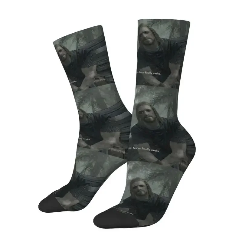 Y2K Hey You Youre Finally Awake Skyrim Meme Men'S Crew Unisex Kawaii 3D Printing Dress Socks