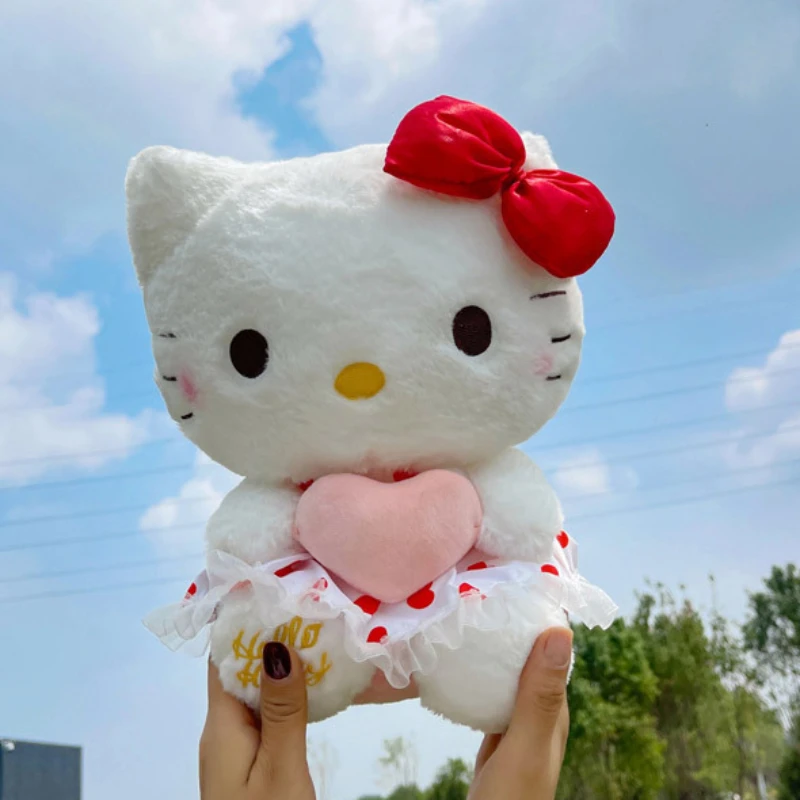 Kawaii Hello Kitty Plush Toy Sanrio Plushie Stuffed Plush Animals Cupid Heart Doll Cute Room Decoration Sleeping Pillow Doll