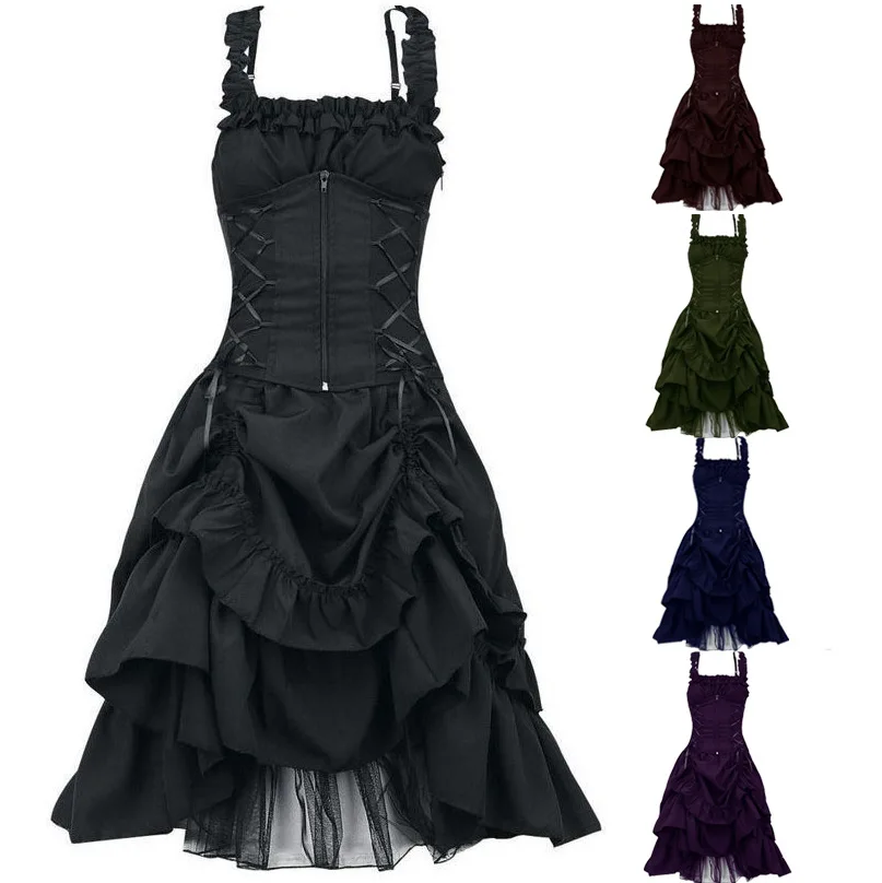 Middle Ages Lolita costume Gothic ball dress dress slim irregular strap waist lace dress