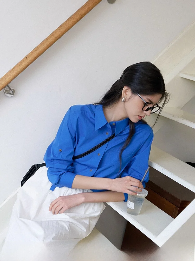 

cio Women's Long Sve Cotton irt Combed Cotton een Versatile Busin Casual Straight Cut Button ket irt