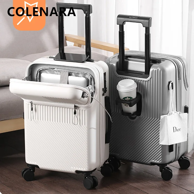 COLENARA ABS+PC Suitcase Front Opening Boarding Case USB Charging Multifunctional Trolley Case 20