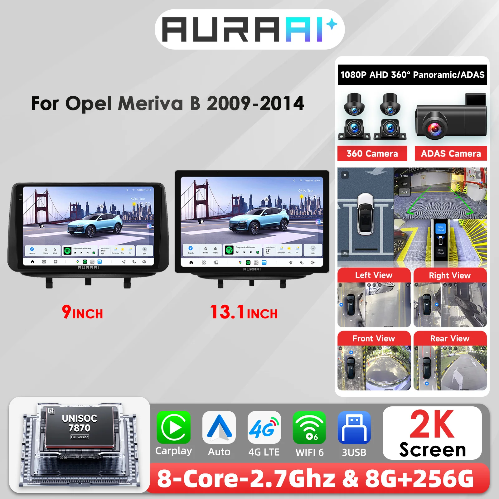 Autoradio Carplay Android 14 à 8 cœurs, pour Opel Meriva B 2009 – 2014, multimédia, écran Intelligent 2K, GPS, Audio stéréo, caméra ADAS + 360