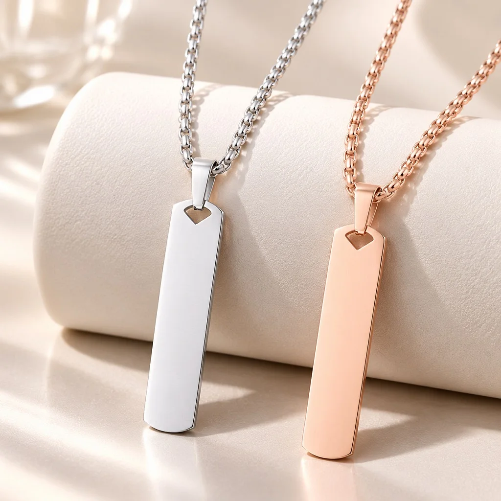 Personalized Long Bar Pendant Necklace Custom Engraved Nameplate Minimalist Stainless Steel Jewelry Gift
