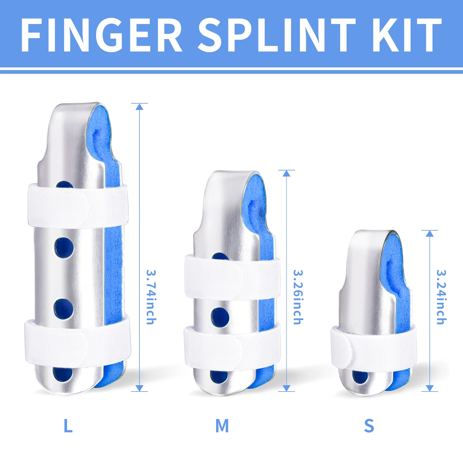 Rhino Rescue Finger Splint – 3PCS Adjustable Finger Brace for Broken Fingers & Joint Support (Blue)