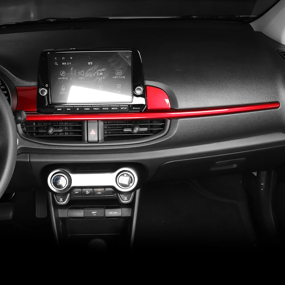 Fit Red/Carbon Dashboard Trim Stripe Interior Middle Instrument Panel Decorative Cover For Kia Morning Picanto 2021-2023 LHD