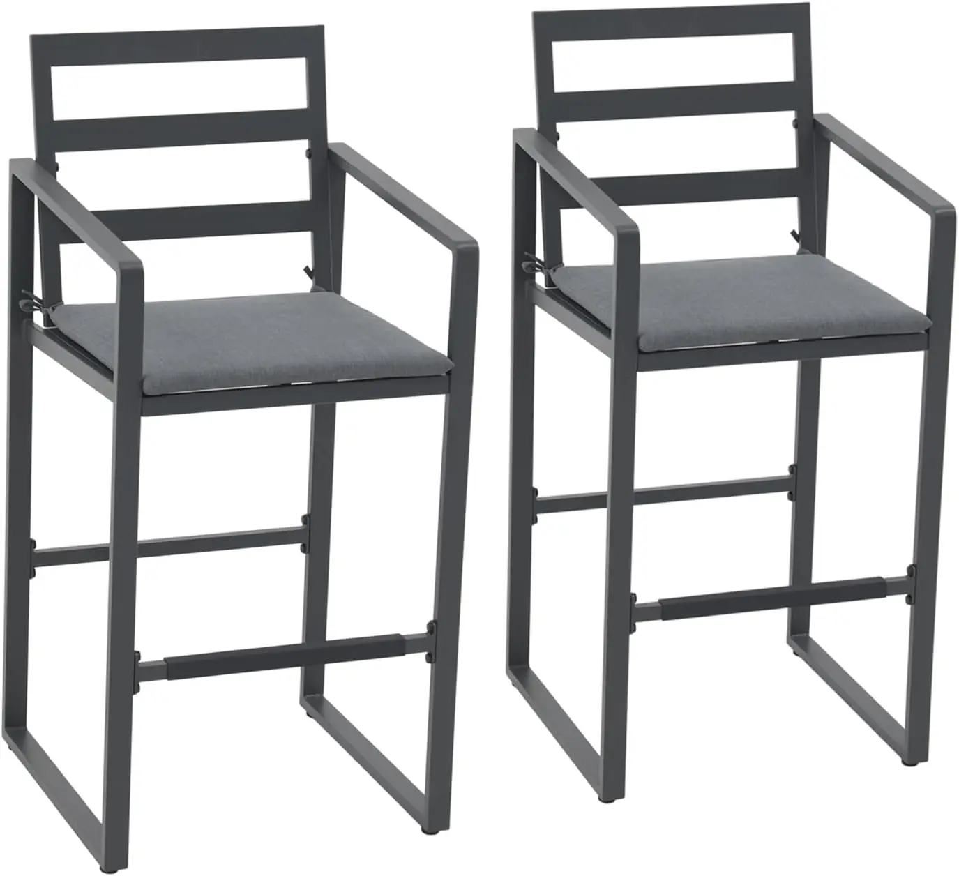 Sunsitt Outdoor Bar Stools Set Of 2, All-Weather Aluminum Barstools Bar Height Patio Chairs W/Cushions & Footrest For Backyard