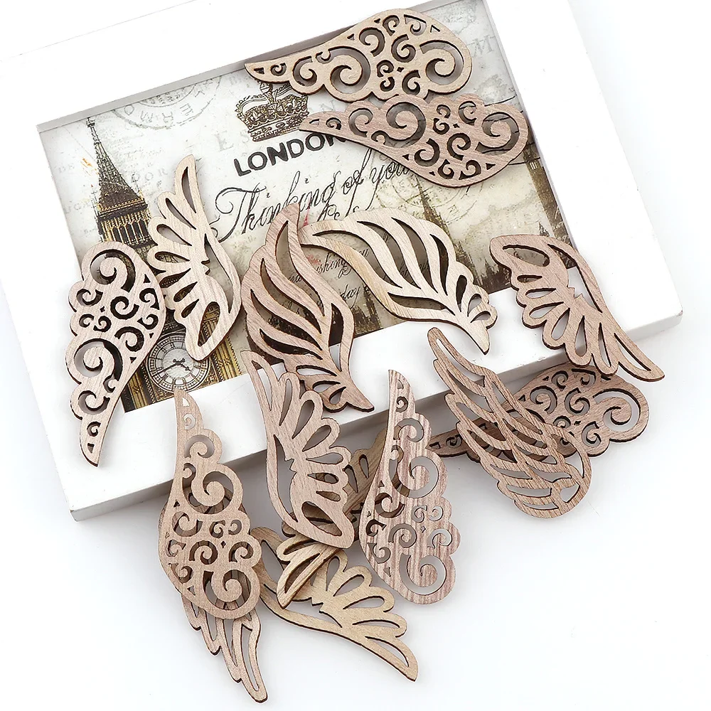 40Pcs/bag 4 Styles DIY Angel Wings Wooden Chips Decorative Embellishments Crafts Scrapbook Hand-made Graffiti Button Accessories