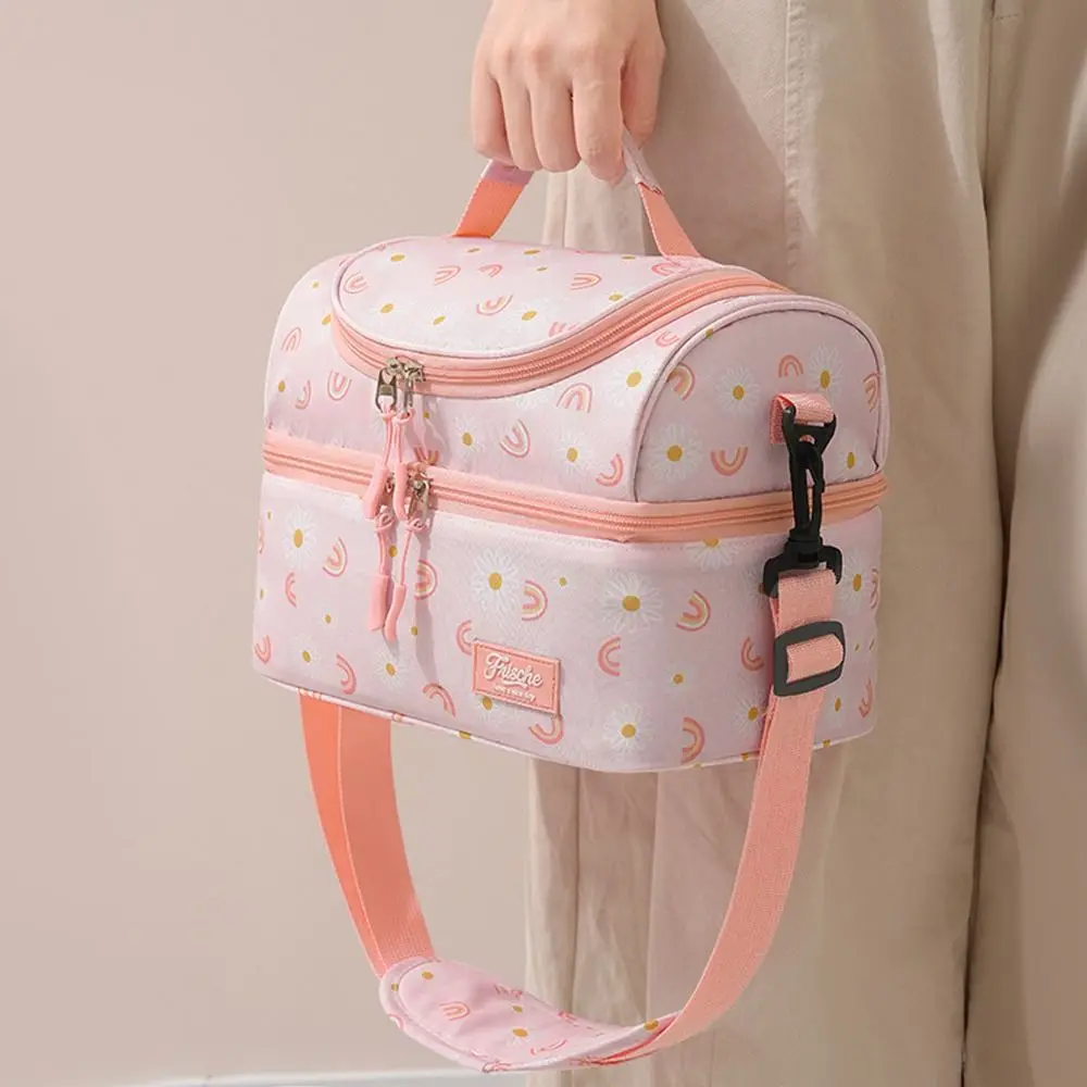 Reusable Double-layer Lunch Bag Large Capacity Waterproof Students Cooler Bag Cartoon Thickened Insulated Lunch Box for Pupils