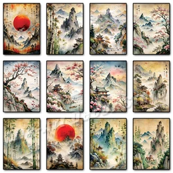 Traditional Chinese Landscape Foggy Mountain Bamboo Poster and Print Canvas Painting Wall Art Picture for Living Room Home Decor