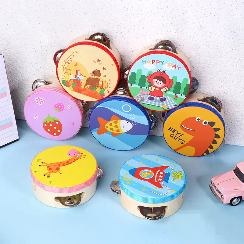 10 سنتيمتر خشبية الدف طبل جرس دليل آلة موسيقية قرع وسائل تعليمية للأطفال لعبة التعليم المبكر طبلة ذات يد #2