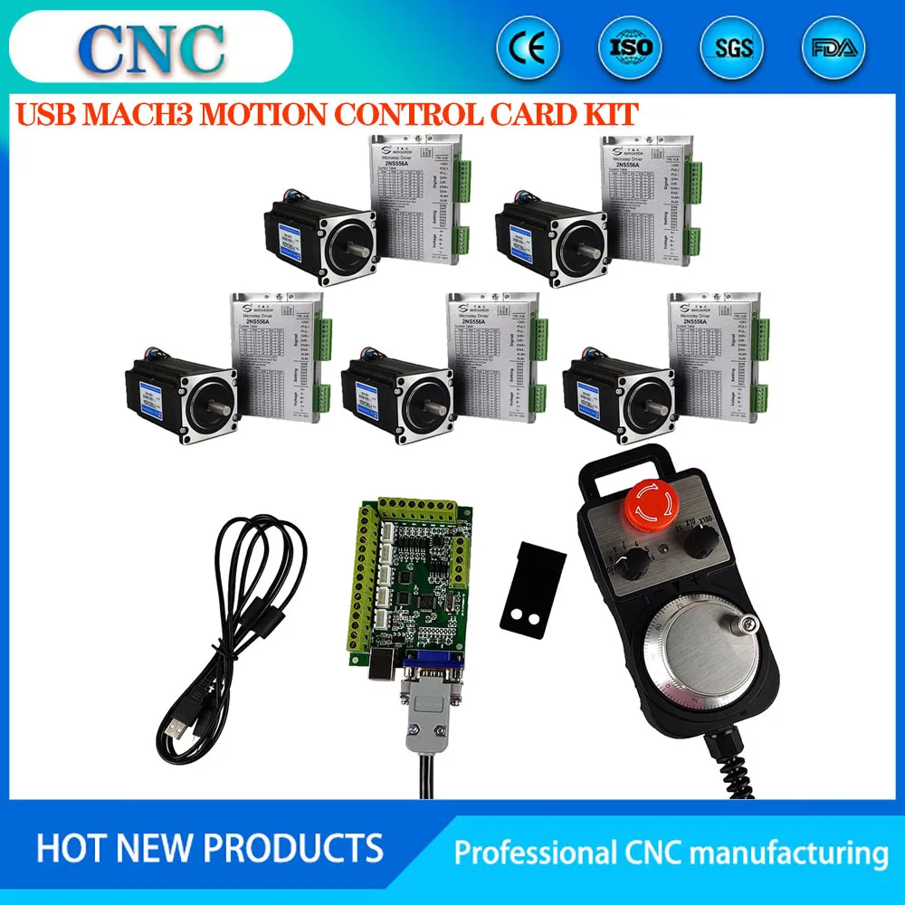 

New CNC Kit Mach3 Motion Control System Kit USB 556 stepper motor driver 3nm nema23 stepper motor emergency stop handwheel