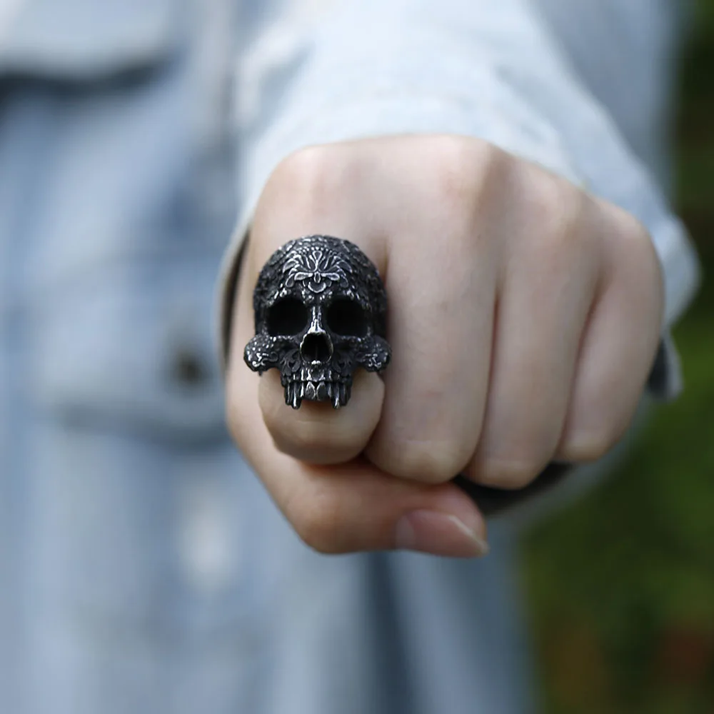 خواتم جديدة لعام 2022 للرجال مصنوعة من الفولاذ المقاوم للصدأ 316L على شكل زهرة جمجمة وقران الشيطان للمراهقين مجوهرات دراجات نارية على الطراز القوطي هدية شحن مباشر من الشركة المصنعة