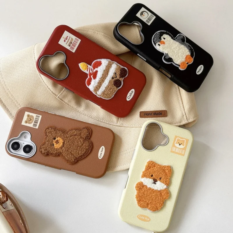 Winter Embroidered Jellycat Cake Autumn Penguin Bear Suitable for Apple 16 Phone Case 15 Pro Max IPhone 14 Couple IPhone Cover