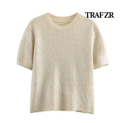 TRAF ZR Solid T-shirts Woman Summer 2024 O-Neck Women Tops Knit Short Sleeve T-shirts Y2k Vintage Top Harajuku Fashion T-shirt