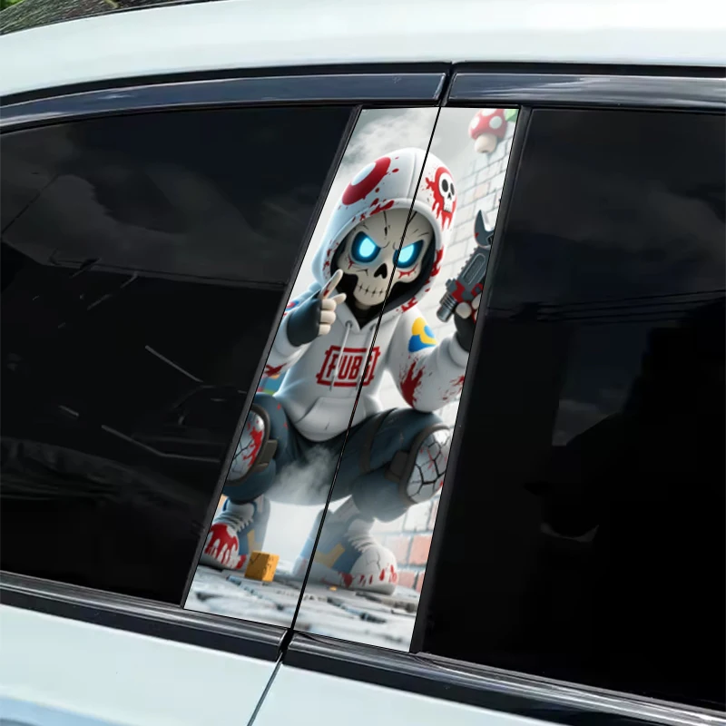 

2шт крутых автомобильных наклеек «Череп-механический воин» — вдохновленный дизайном «Звездная ночь Ван Гога», прочный глянцевый винил