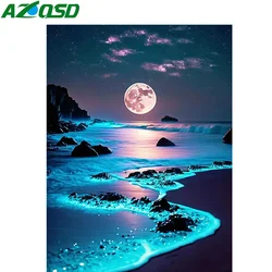 AZQSD Diamond Painting Novelty 2024 Moon Seaside Landscape Embroidery Night Scenery Mosaic Home Decor Full Square Round Drill