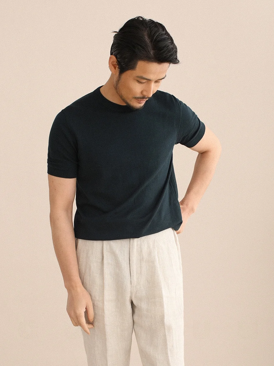

Cultum Men's Summer Thin Breathable round Ne ort Sve Knitted T-irt Basic Color Busin Casual Base Layer irt