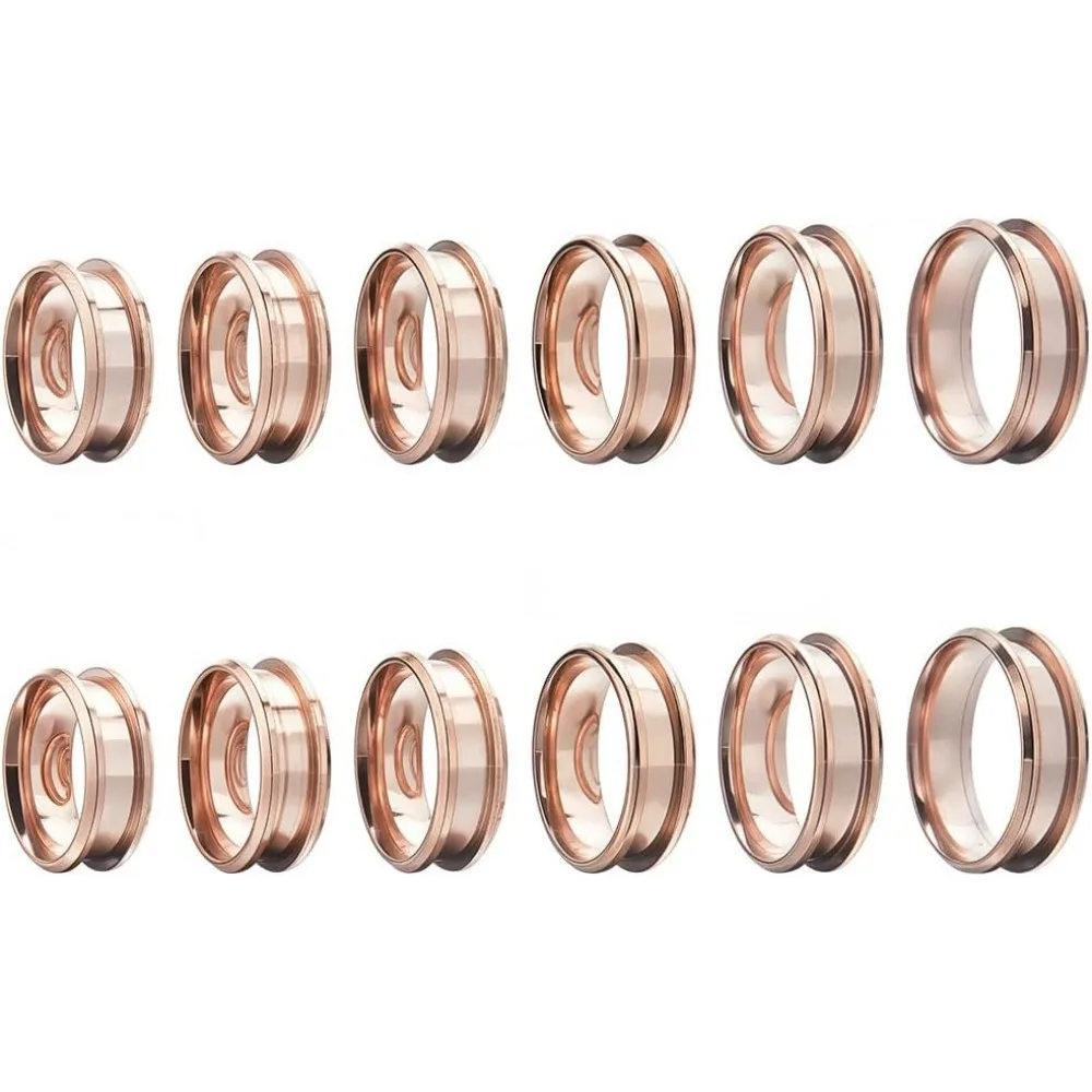 

1 Box 12Pcs Stainless Steel Ring Blanks Grooved Finger Ring Blanks Settings Rose Gold US Size 7/8/9/10/11/12 Inlay Finger Rings