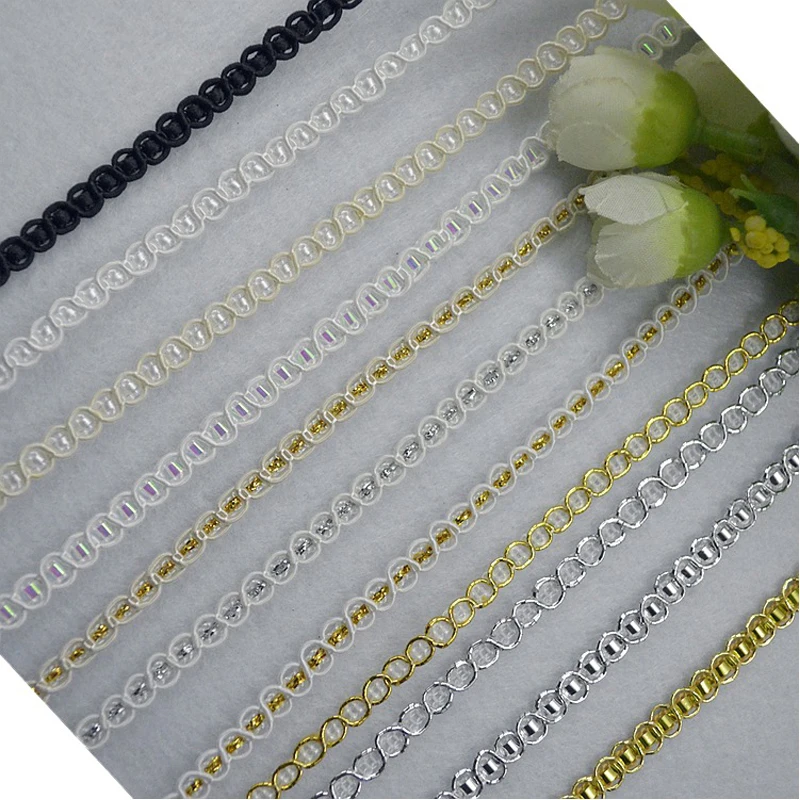 10yards Wholesale 6mm Clothing Curved Edge Sew Webbing Decorative Lace Colorful Gold Silver Line Wave Centipede Belt Lace