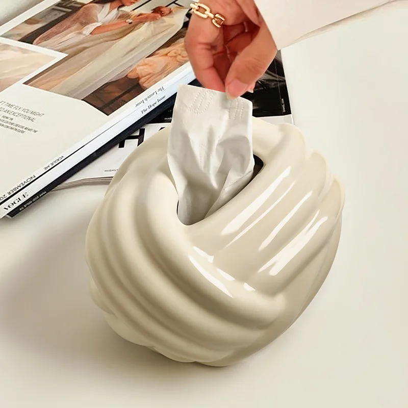 Ceramic Tissue Box Paper Extractor Knot Wool Ball Winding Paper Towel Holder Desktop Storage Ceramic Ornaments Napkin Holder