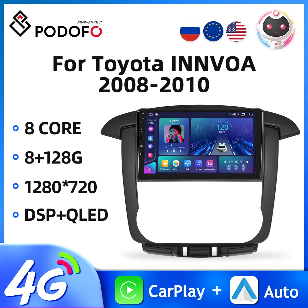 Podofo 2Din Android 8G 128G Car Radio For Toyota INNVOA 2008-2010 Multimedia Video Player Carplay Auto GPS Navigation WIFI DSP