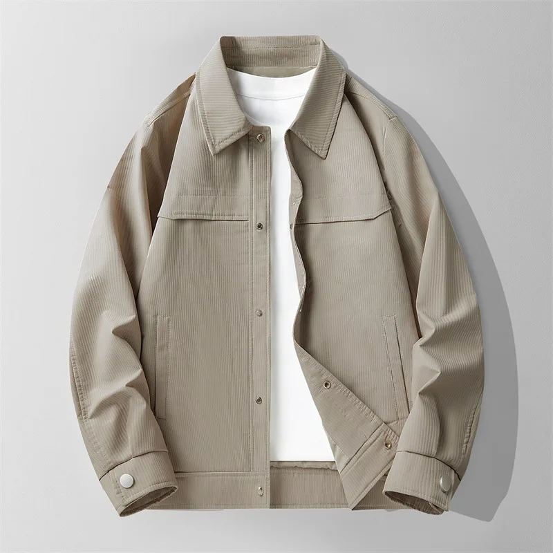 ربيع الخريف جديد أزياء الرجال بلون بدوره إلى أسفل طوق طويلة الأكمام عارضة العصرية بسيطة الأساسية فضفاض السترات الذكور معاطف